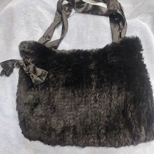 Luxurious Black Real Fur Tote Bag